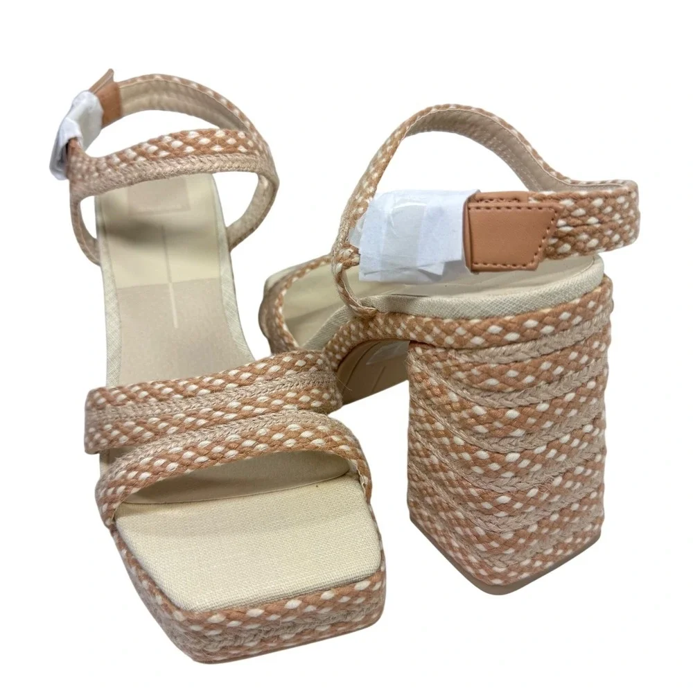 Dolce Vita Arnela‎ Natural Woven Platform Block Heel Ankle Strap Sandals Size 11